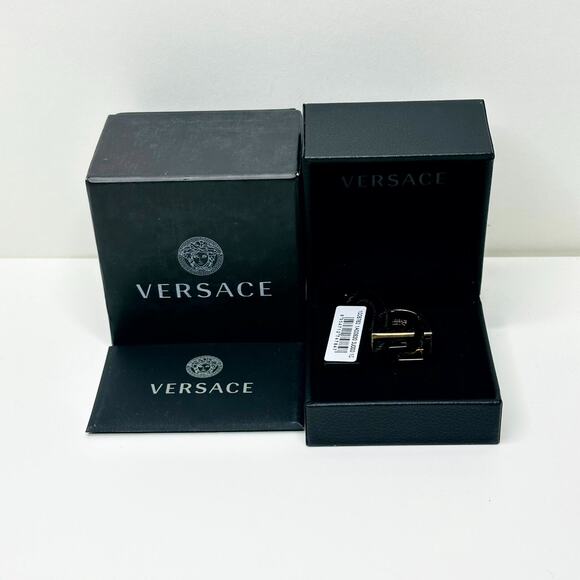 Versace Statement Band Ring Size 15/ US 7 Gold Tone Greca Icon Logo NIB - Picture 3 of 8
